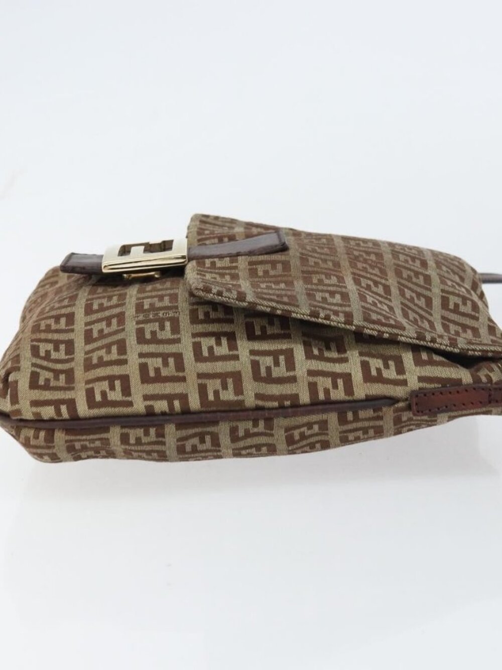 FENDI Zucchino Canvas Mamma Baguette Shoulder Bag Brown Gold Auth gh1492 - Picture 5 of 16